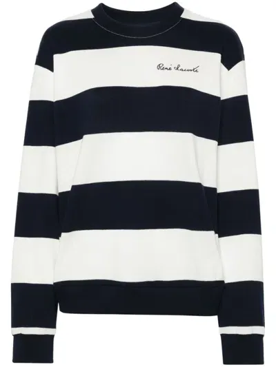 Lacoste Embroidered-logo Striped Sweatshirt In Blue