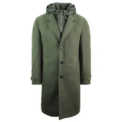 Pre-owned Lacoste Hooded Button Jacket Dark Green Wool Mens Coat Bh9417 El9 In Grün