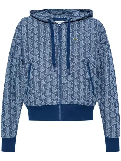 Lacoste Jacquard Monogram Hoodie In Blue