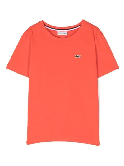 Lacoste Logo-patch Cotton T-shirt In Orange