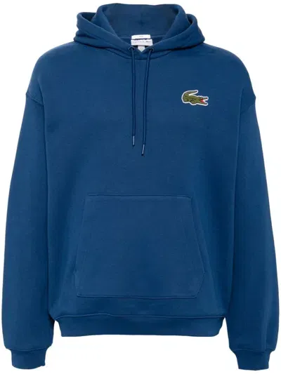 Lacoste Loose Fit Badge Hoodie In Blue