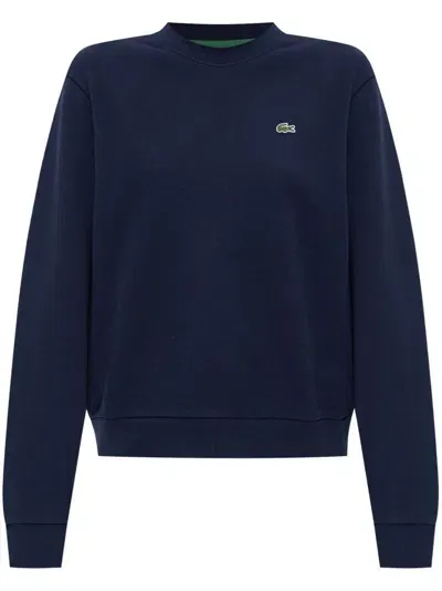 Lacoste Relaxed-fit Fleece Crew-neck Sweatshirt In Blue