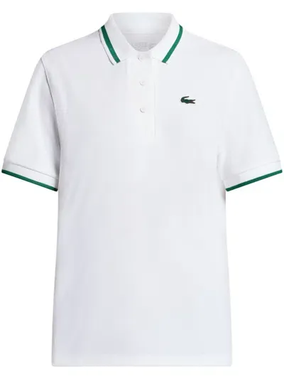 Lacoste Stripe-collar Uv-protective Tennis Polo Shirt In White