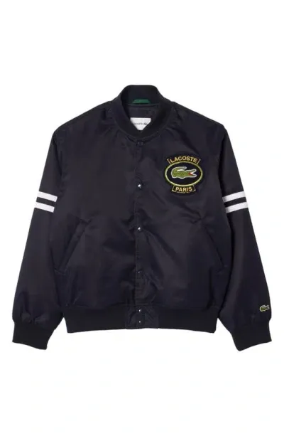 Lacoste Padded Showerproof Archive Badge Bomber Jacket - Xs In Blue