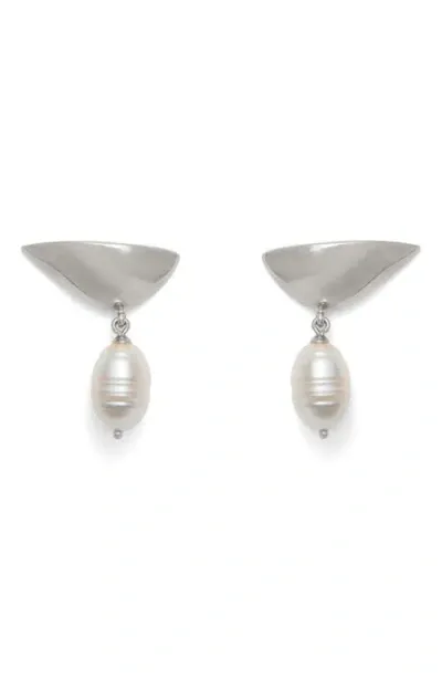 Lady Grey Freshwater Pearl Lobe Earrings In Silver/white Pearl