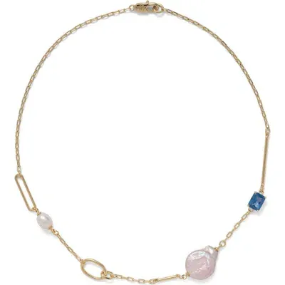 Lady Grey Nova Necklace In Gold/blue Zircon/blush Pearl