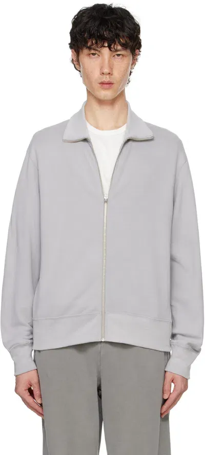 Lady White Co. Gray Mesh Full Zip Sweater In Pigment Chalk