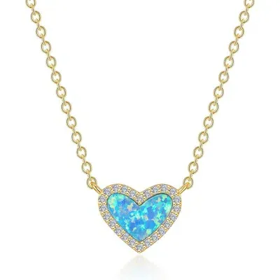 Lafonn Simulated Blue Opal & Simulated Diamond Heart Pendant Necklace In Gold/blue