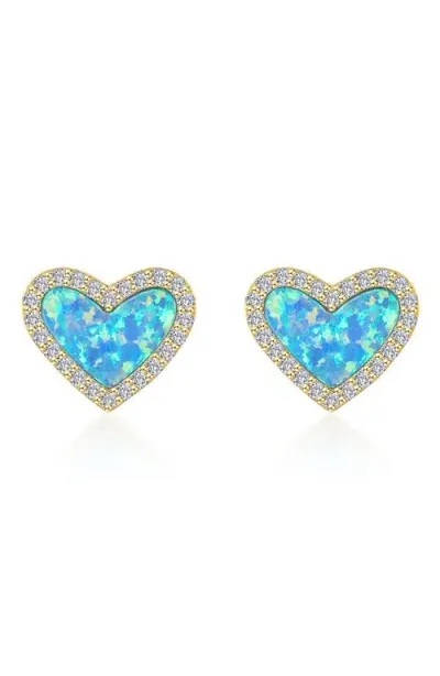 Lafonn Simulated Blue Opal & Simulated Diamond Heart Stud Earrings