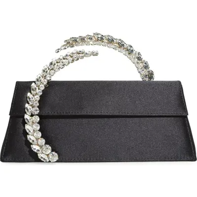 L'alingi Crystal Spiral Handle Satin Clutch In Black