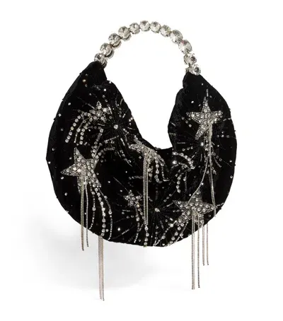 L'alingi Mini Velvet Jewelled Clutch Bag In Black