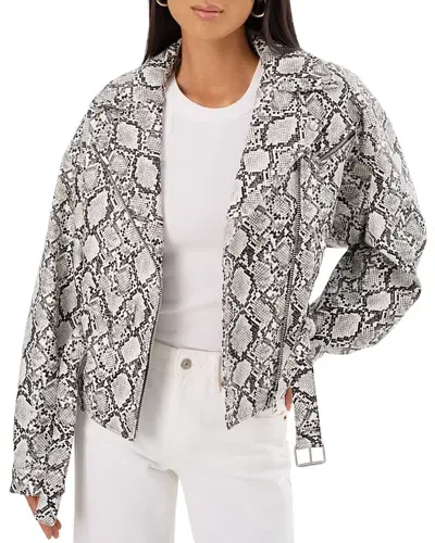 Lamarque Faux Leather Belted Biker Jacket In Python Print