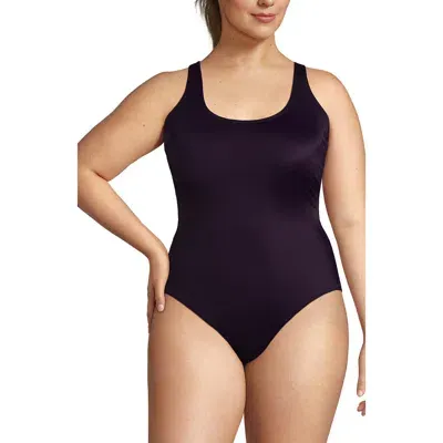 Lands' End Plus Size Chlorine Resistant X-back High Leg Soft Cup Tugless Sporty One Piece In Blackberry