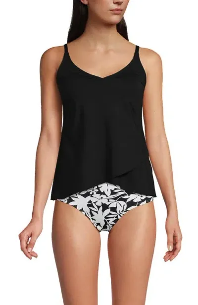 Lands' End Chlorine Resistant Tulip Hem Tankini Swimsuit Top In Black