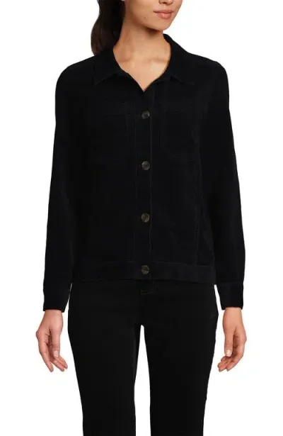 Lands' End Corduroy Cropped Button Front Jacket In Black