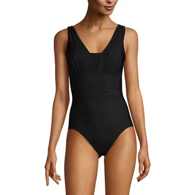 Lands' End Ddd-cup Slendersuit Grecian Tummy Control One Piece Swimsuit In Black