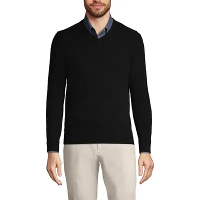 Lands' End Fine Gauge Cashmere V-neck Sweater In Black