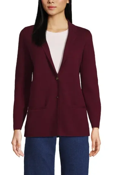 Lands' End Fine Gauge Cotton Button Front Blazer Sweater In Rich Burgundy