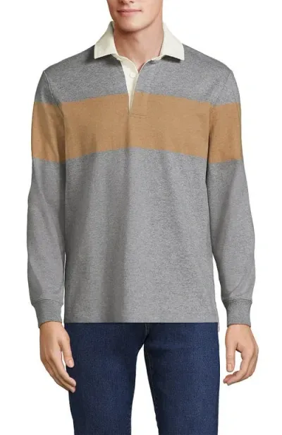 Lands' End Long Sleeve Rugby Shirt In Pewter/heather Rugby Stripe