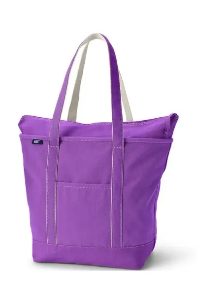 Lands' End Medium Solid Color 5 Pocket Open Top Canvas Tote Bag In Vivid Violet