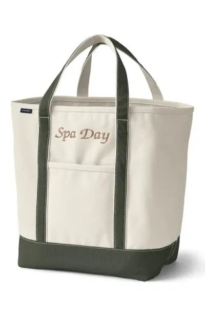 Lands' End Open Top Canvas Tote Bag In Natural/true Navy