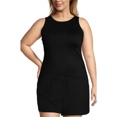 Lands' End Plus Size Dd-cup High Neck Upf 50 Modest Tankini Swimsuit Top In Black