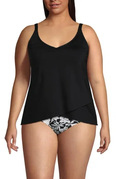 Lands' End Plus Size Dd-cup V-neck Tulip Hem Tankini Swimsuit Top In Black