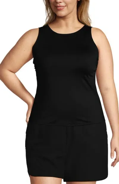 Lands' End Plus Size Ddd-cup High Neck Upf 50 Modest Tankini Swimsuit Top In Black