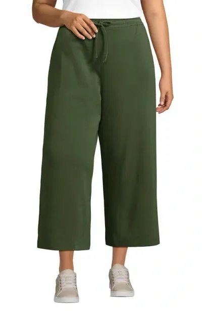 Lands' End Plus Size Sport Knit Elastic Waist Wide Leg Crop Pants In Estate Green