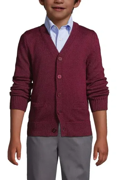 Lands' End Babies'  School Uniform Boys Cotton Modal Button Front Cardigan Sweater In Burgundy