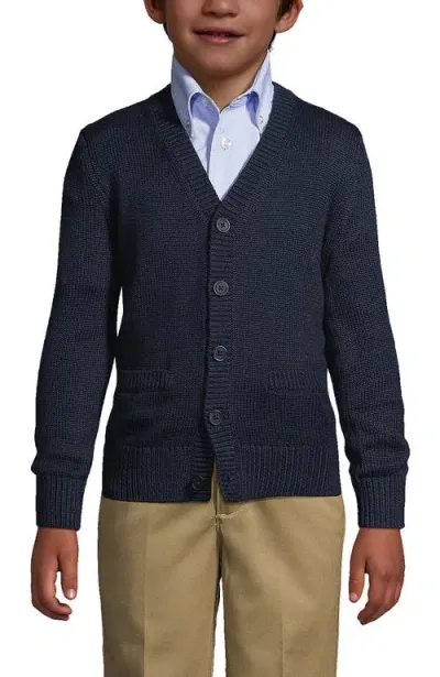 Lands' End Babies'  School Uniform Boys Cotton Modal Button Front Cardigan Sweater In Classic Navy