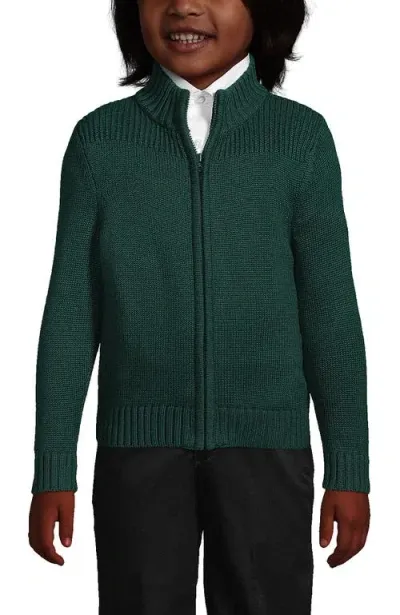 Lands' End Kids'  School Uniform Boys Cotton Modal Zip Front Cardigan Sweater In Evergreen