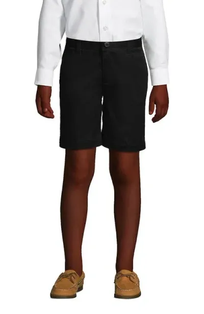 Lands' End Kids'  School Uniform Boys Plain Front Blend Chino Shorts In Black