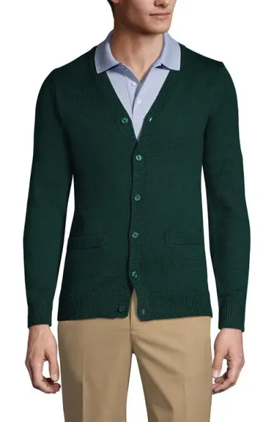 Lands' End School Uniform  Cotton Modal Button Front Cardigan Sweater In Evergreen