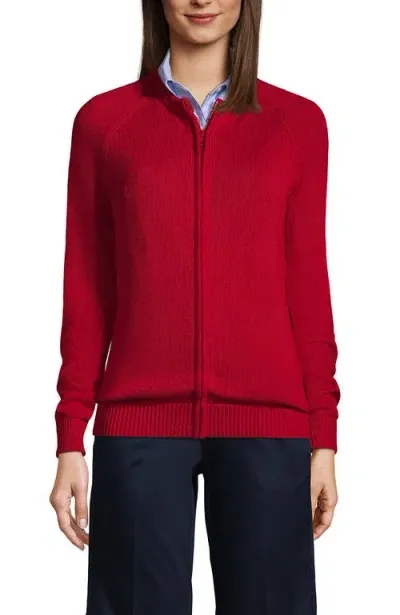 Lands' End Kids'  School Uniform  Cotton Modal Zip-front Cardigan Sweater In Red