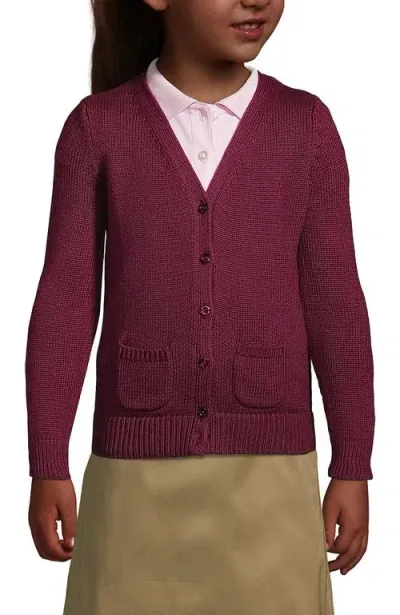 Lands' End Kids'  School Uniform Girls Cotton Modal Button Front Cardigan Sweater In Burgundy