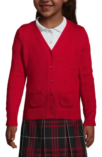 Lands' End Kids'  School Uniform Girls Cotton Modal Button Front Cardigan Sweater In Red