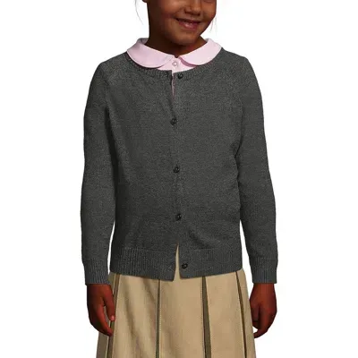 Lands' End Kids'  School Uniform Girls Cotton Modal Cardigan Sweater In Coal Heather