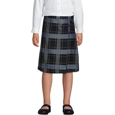 Lands' End Kids'  School Uniform Girls Plus Plaid A-line Skirt Below The Knee In Classic Navy Plaid