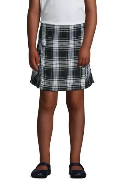 Lands' End Kids'  School Uniform Girls Plus Side Pleat Plaid Skort Above The Knee In White Plaid