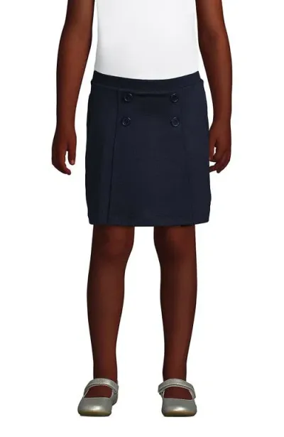 Lands' End Kids'  School Uniform Girls Ponte Button Front Skort In Classic Navy