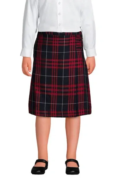 Lands' End Kids'  School Uniform Girls Slim Plaid A-line Skirt Below The Knee In Classic Navy Large Plaid