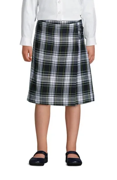 Lands' End Kids'  School Uniform Girls Slim Plaid A-line Skirt Below The Knee In White Plaid