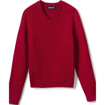 Lands' End School Uniform Kids Cotton Modal V-neck Sweater In Red