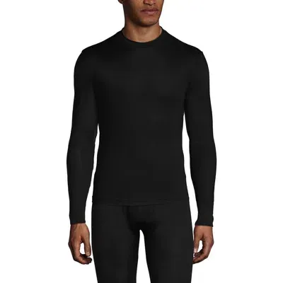 Lands' End Silk Long Underwear Crew Neck In Black