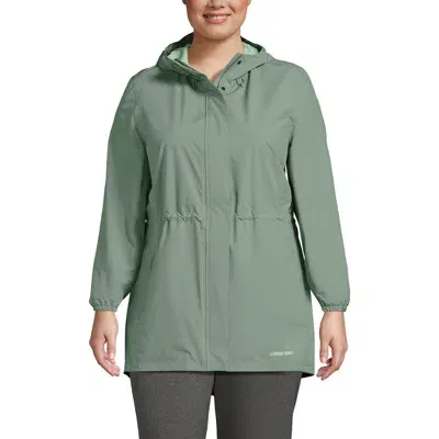 Lands' End Plus Size Waterproof Hooded Packable Raincoat In Lily Pad Green