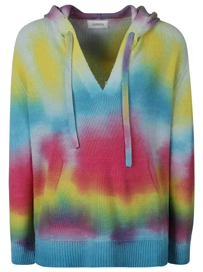 Laneus Tie Dye Printed Hoodie In Blue