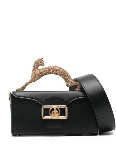 Lanvin Pencil Bag Nano Cat Handle Strass In Black