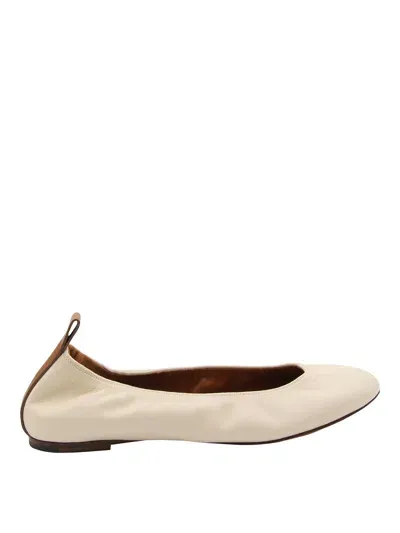 Lanvin Beige Leather Ballerina Flats In White