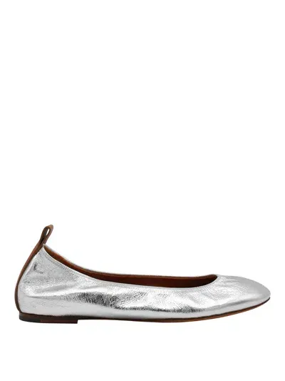 Lanvin Metallic Leather Ballet Flats In Silver